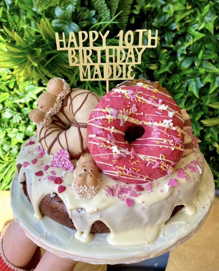 Brownie & Doughnut Cake with Personalised Topper - EarlyBird Doughnut Cake